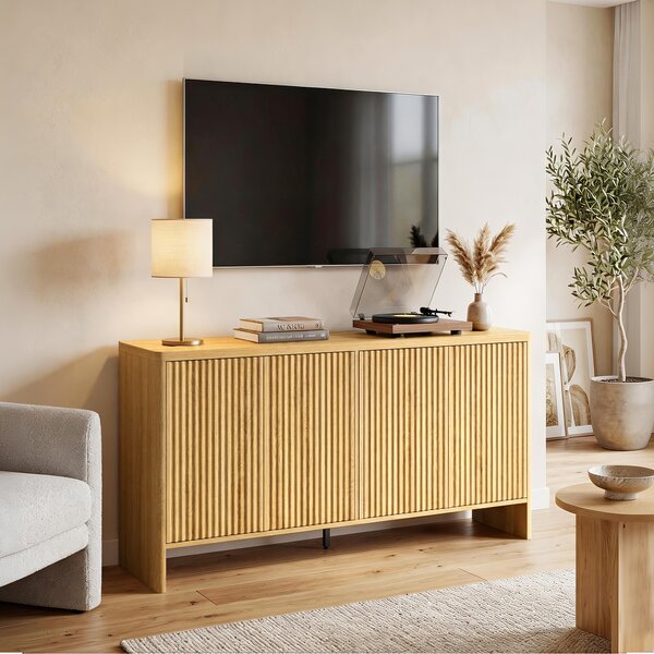 HOMCOM Buffet soggiorno con 4 ante scanalate e ripiano regolabile, 147x40x77 cm, Rovere | Aosom Italy
