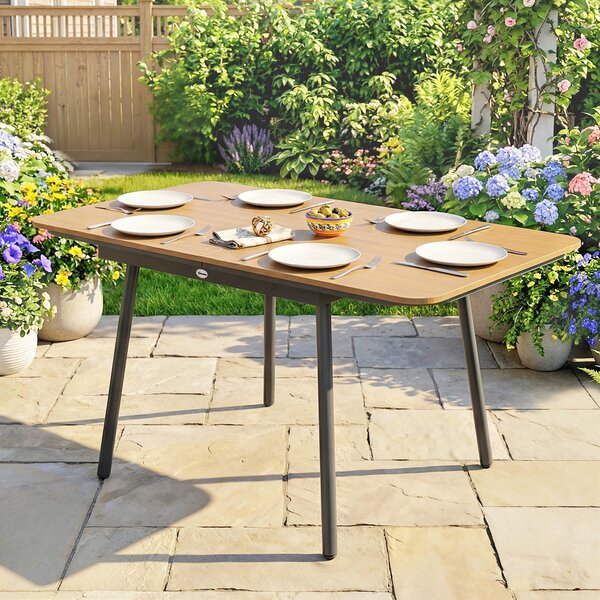 Outsunny Tavolo giardino 6 persone con piano WPC e piedini regolabili, 140x80 cm, Teak | Aosom Italy