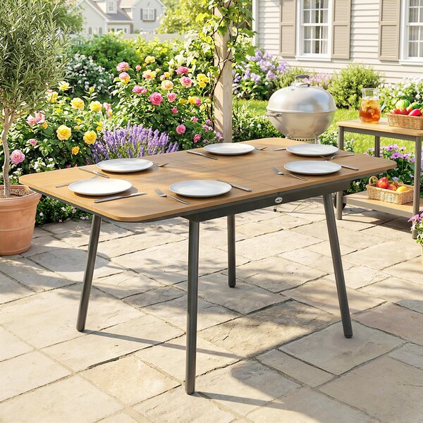 Outsunny Tavolo giardino 6 persone con piano WPC e piedini regolabili, 140x80 cm, Teak | Aosom Italy