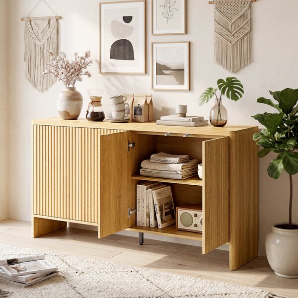 HOMCOM Buffet soggiorno con 4 ante scanalate e ripiano regolabile, 147x40x77 cm, Rovere | Aosom Italy