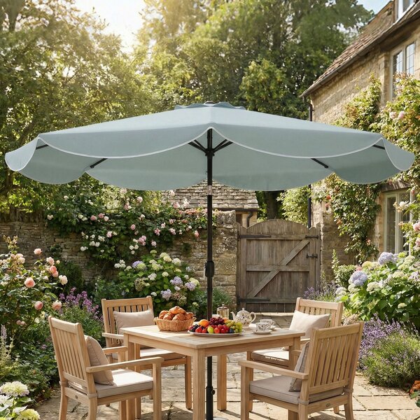 Outsunny Ombrellone giardino Ø265 cm inclinabile con volant, Blu | Aosom Italy
