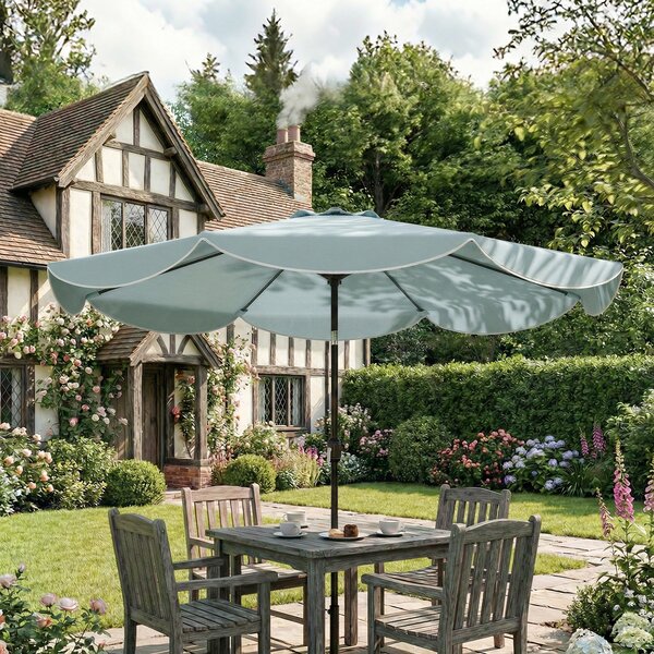 Outsunny Ombrellone giardino Ø265 cm inclinabile con volant, Blu | Aosom Italy