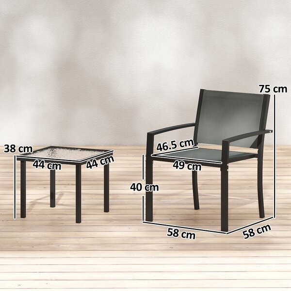 Outsunny Set terrazza 3 pezzi con sedie in textilene e tavolo vetro, Grigio chiaro | Aosom Italy