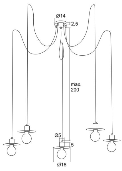 Argon 2079 - Lampadario a sospensione con filo CORSO 5xE27/15W/230V ragno cromo lucido