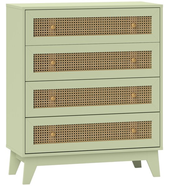HOMCOM Cassettiera 4 cassetti effetto rattan con struttura in legno, 80x35x95 cm, Verde | Aosom Italy