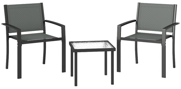 Outsunny Set terrazza 3 pezzi con sedie in textilene e tavolo vetro, Grigio chiaro | Aosom Italy