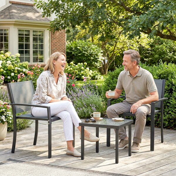 Outsunny Set terrazza 3 pezzi con sedie in textilene e tavolo vetro, Grigio chiaro | Aosom Italy