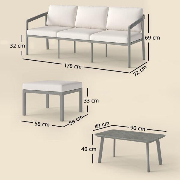 Outsunny Set giardino 3 pezzi con divano, poggiapiedi e tavolino, Marrone e Beige | Aosom Italy