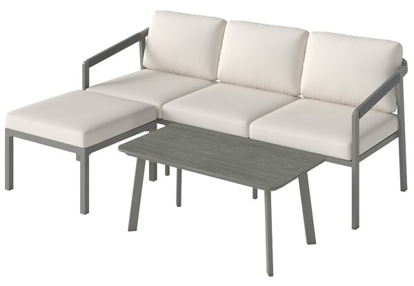 Outsunny Set giardino 3 pezzi con divano, poggiapiedi e tavolino, Marrone e Beige | Aosom Italy