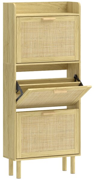 HOMCOM Scarpiera con 3 ante ribaltabili e vano aperto per 12-18 paia, 65x24,5x153 cm, Rovere | Aosom Italy