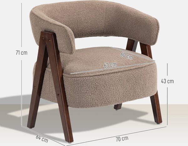 HOMCOM Poltrona salotto in bouclé con seduta ampia, 70x64x71 cm, Marrone | Aosom Italy