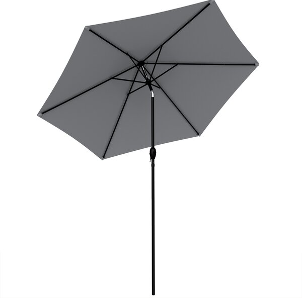 Outsunny Ombrellone giardino Ø200 cm con manovella e palo alluminio, Grigio scuro | Aosom Italy