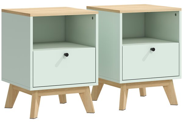 HOMCOM Set 2 comodini con cassetto e vano aperto, 40x40x55 cm, Rovere e Verde | Aosom Italy