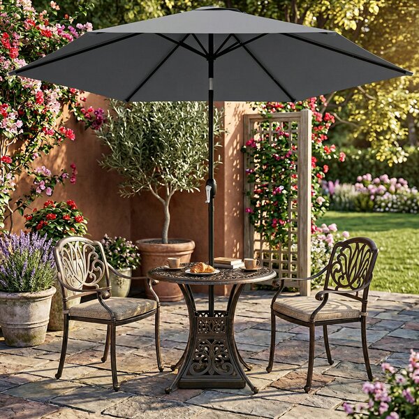 Outsunny Ombrellone giardino Ø200 cm con manovella e palo alluminio, Grigio scuro | Aosom Italy