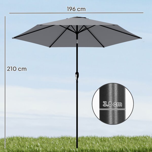 Outsunny Ombrellone giardino Ø200 cm con manovella e palo alluminio, Grigio scuro | Aosom Italy