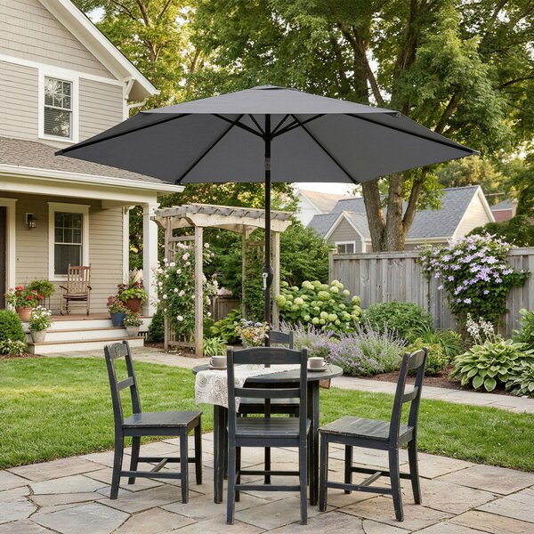 Outsunny Ombrellone giardino Ø200 cm con manovella e palo alluminio, Grigio scuro | Aosom Italy