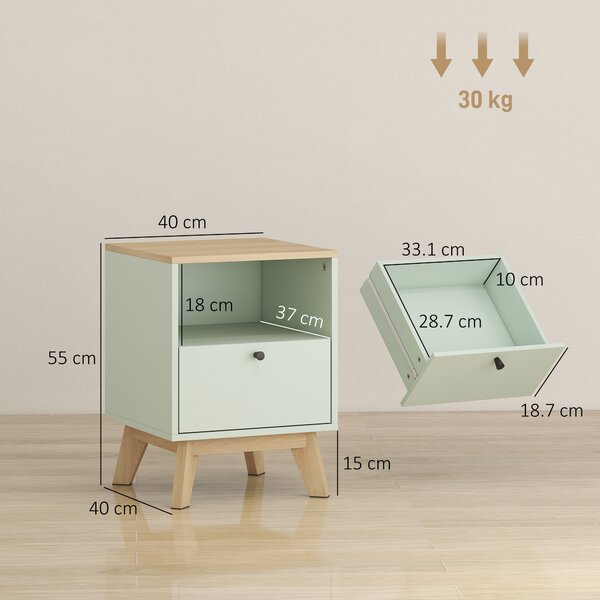 HOMCOM Set 2 comodini con cassetto e vano aperto, 40x40x55 cm, Rovere e Verde | Aosom Italy