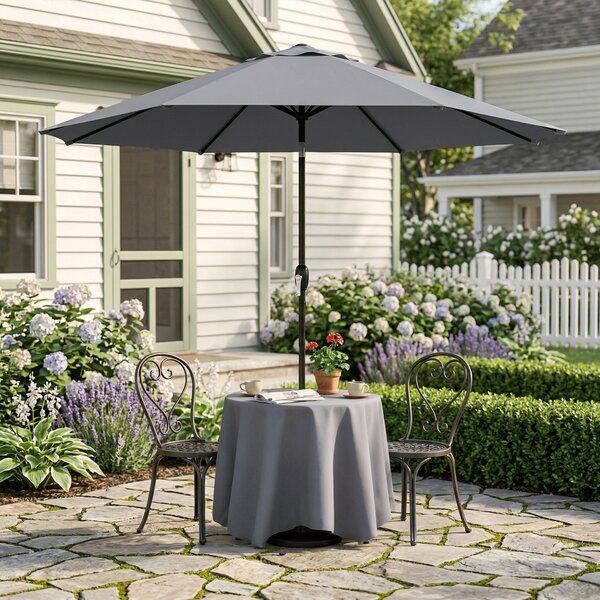 Outsunny Ombrellone giardino Ø200 cm con manovella e palo alluminio, Grigio scuro | Aosom Italy