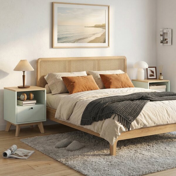 HOMCOM Set 2 comodini con cassetto e vano aperto, 40x40x55 cm, Rovere e Verde | Aosom Italy