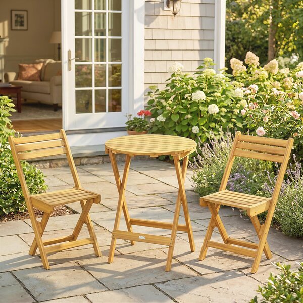 Outsunny Set bistrot pieghevole 3 pezzi in acacia con tavolo rotondo, Legno naturale | Aosom Italy