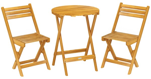 Outsunny Set bistrot pieghevole 3 pezzi in acacia con tavolo rotondo, Legno naturale | Aosom Italy