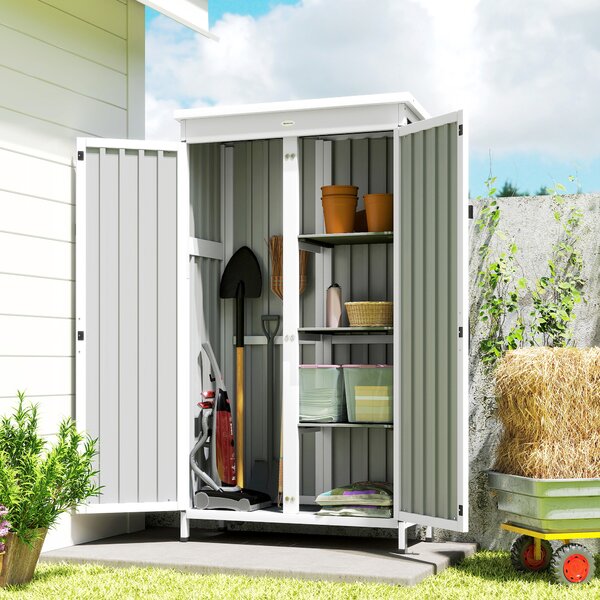 Outsunny Armadio giardino in legno e acciaio con 3 ripiani, 94x43x166 cm, Nero | Aosom Italy