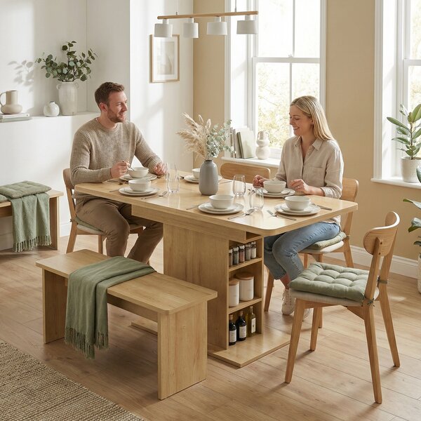 HOMCOM Tavolo pranzo allungabile 110-130 cm per 4-6 persone, Legno naturale | Aosom Italy