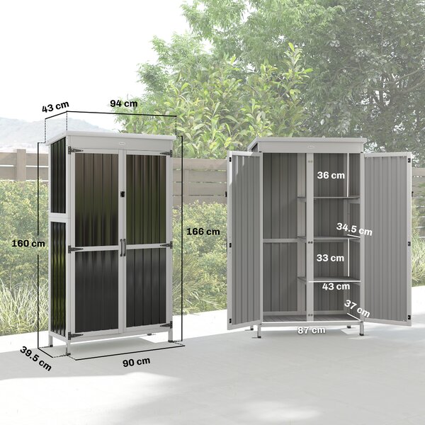 Outsunny Armadio giardino in legno e acciaio con 3 ripiani, 94x43x166 cm, Nero | Aosom Italy