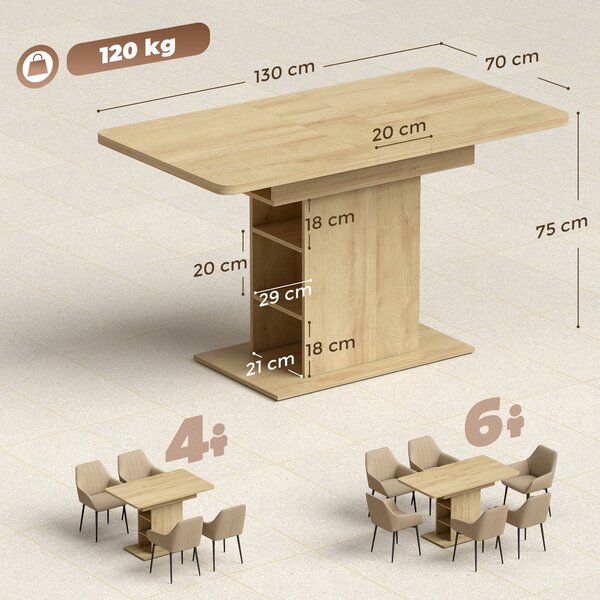 HOMCOM Tavolo pranzo allungabile 110-130 cm per 4-6 persone, Legno naturale | Aosom Italy
