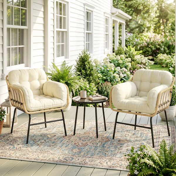 Outsunny Set giardino 3 pezzi con tavolo e 2 sedie in resina intrecciata con cuscini, 62x73x79 cm, Kaki | Aosom Italy