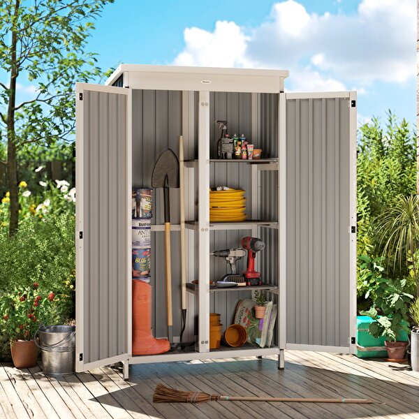 Outsunny Armadio giardino in legno e acciaio con 3 ripiani, 94x43x166 cm, Nero | Aosom Italy