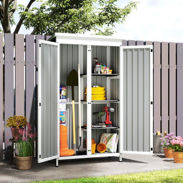 Outsunny Armadio giardino in legno e acciaio con 3 ripiani, 94x43x166 cm, Nero | Aosom Italy