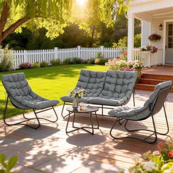 Outsunny Salotto giardino 4 pezzi in acciaio con cuscini, Grigio | Aosom Italy