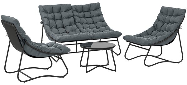 Outsunny Salotto giardino 4 pezzi in acciaio con cuscini, Grigio | Aosom Italy