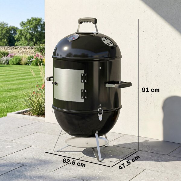 Outsunny Affumicatore 3 in 1 con griglie e termometro, 62,5x47,5x91 cm, Nero | Aosom Italy
