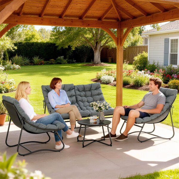 Outsunny Salotto giardino 4 pezzi in acciaio con cuscini, Grigio | Aosom Italy