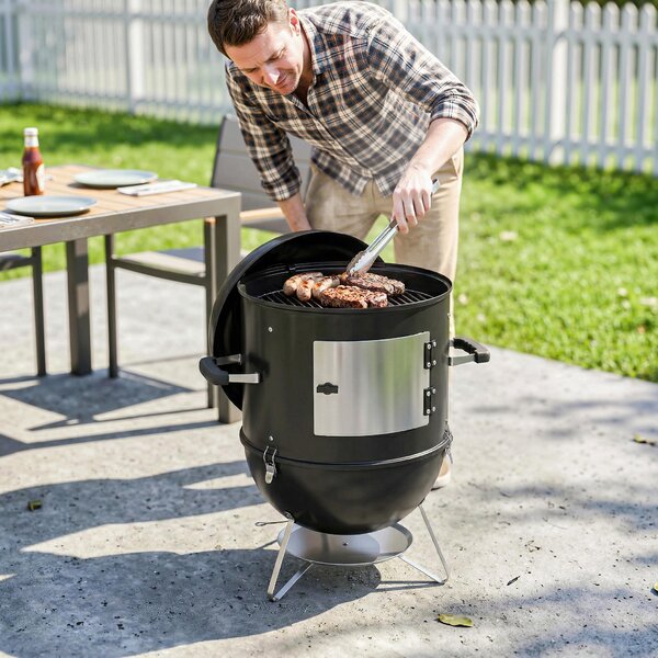Outsunny Affumicatore 3 in 1 con griglie e termometro, 62,5x47,5x91 cm, Nero | Aosom Italy