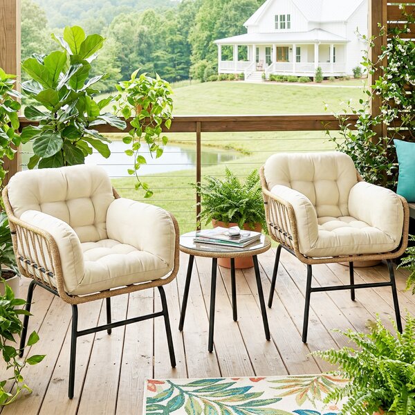 Outsunny Set giardino 3 pezzi con tavolo e 2 sedie in resina intrecciata con cuscini, 62x73x79 cm, Kaki | Aosom Italy