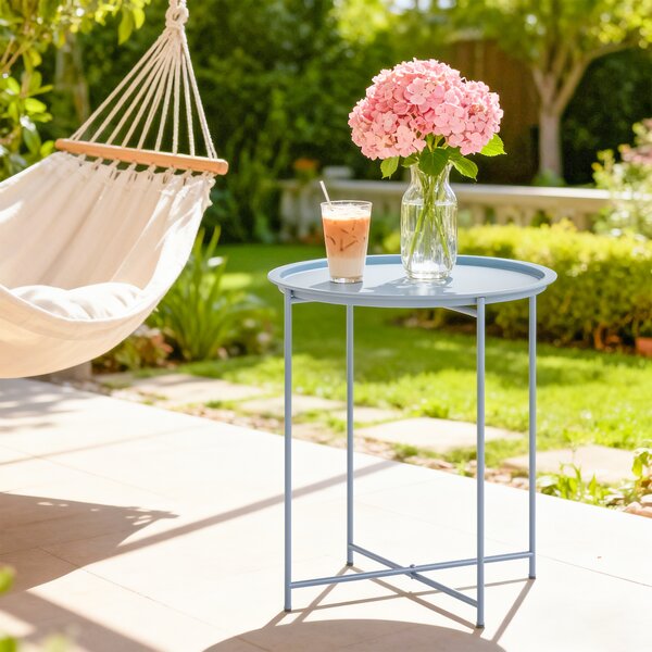 Outsunny Tavolino rotondo pieghevole con piano rimovibile, Ø46x50 cm, Blu | Aosom Italy
