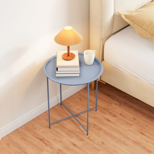 Outsunny Tavolino rotondo pieghevole con piano rimovibile, Ø46x50 cm, Blu | Aosom Italy