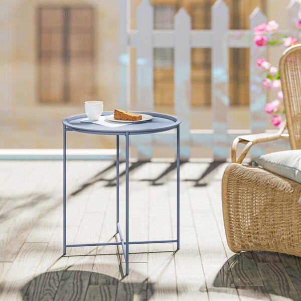 Outsunny Tavolino rotondo pieghevole con piano rimovibile, Ø46x50 cm, Blu | Aosom Italy