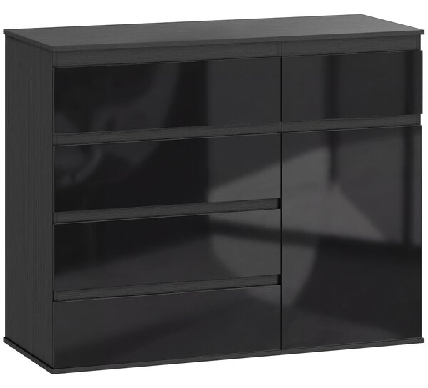 HOMCOM Madia moderna con 5 cassetti, ripiano regolabile e anta soft-close, Nero lucido | Aosom Italy