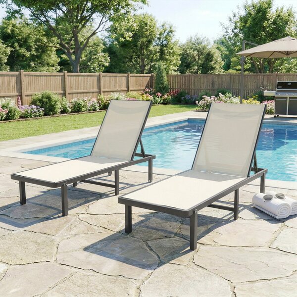 Outsunny Set 2 lettini reclinabili con ruote in alluminio e textilene, Beige | Aosom Italy