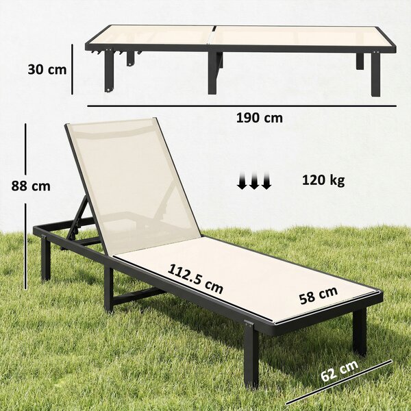 Outsunny Set 2 lettini reclinabili con ruote in alluminio e textilene, Beige | Aosom Italy