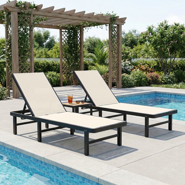 Outsunny Set 2 lettini reclinabili con ruote in alluminio e textilene, Beige | Aosom Italy