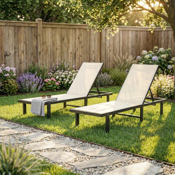 Outsunny Set 2 lettini reclinabili con ruote in alluminio e textilene, Beige | Aosom Italy