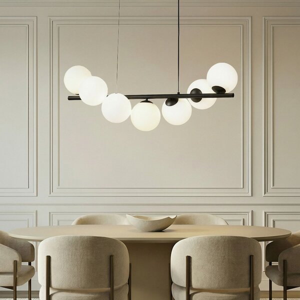 Lampada a sospensione Lucande, Isandro, dimmerabile, Nero, Sala da pranzo, Vetro, Design