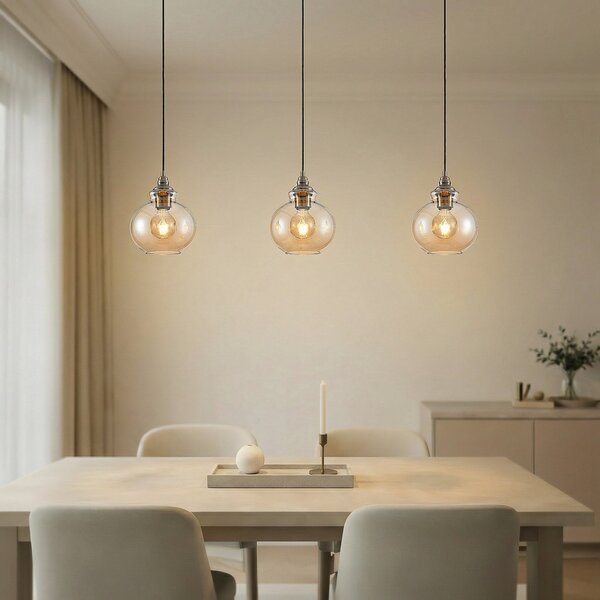 Lampada a sospensione Lindby, Tymoni, dimmerabile, Bronzo / Ottone anticato, Soggiorno, Vetro, Vintage