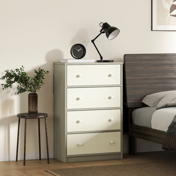 HOMCOM Armadio Moderno 4 Cassetti Pieghevoli con Maniglie Doppie, Credenza in Legno, Acciaio e Tessuto, 58x30x91 cm, Bianco e Grigio | Aosom Italy