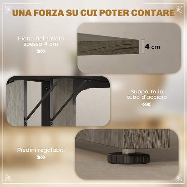 HOMCOM Tavolo da Pranzo in Stile Industriale per 8 Persone max, in Legno e Acciaio, 180x80x75 cm, Grigio | Aosom Italy